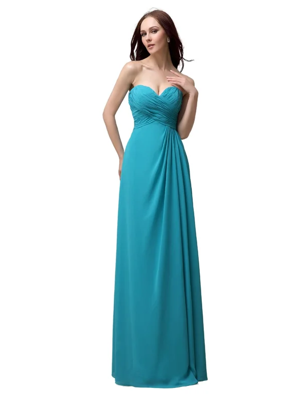 Women's Garments Feminine Flow Elegant Sweetheart Chiffon A-line Long Bridesmaid Dresses