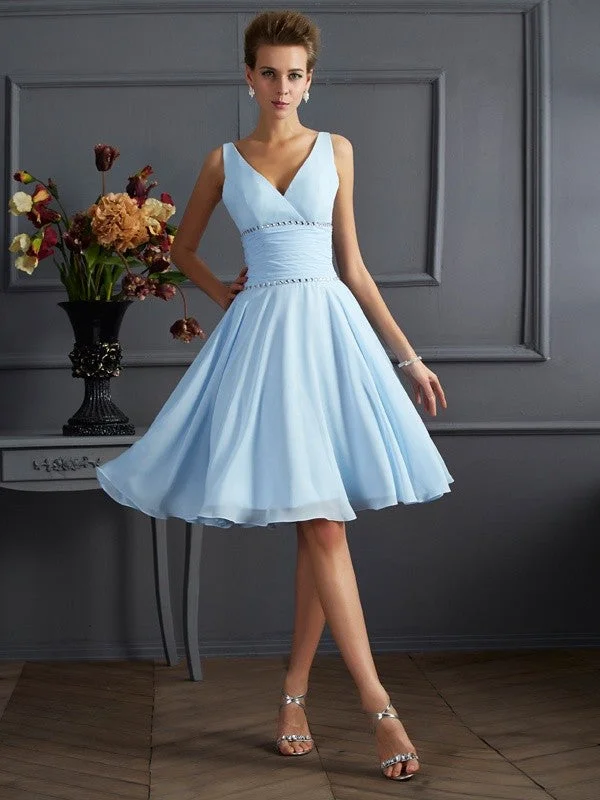 Chic Clothing For Women Today Only A-Line/Princess V-neck Sleeveless Pleats Short Chiffon Bridesmaid Dresses