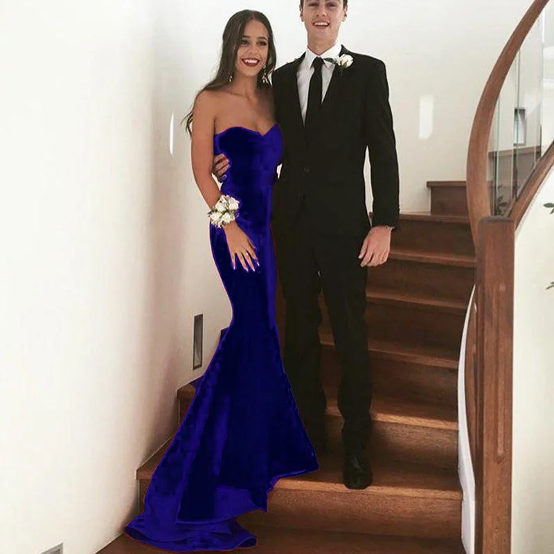 Women's Occasion Wear Clothes Classic Charm Stunning backless Sweetheart Velvet Evening Dresses Mermaid Long Formal Gowns Royal Blue