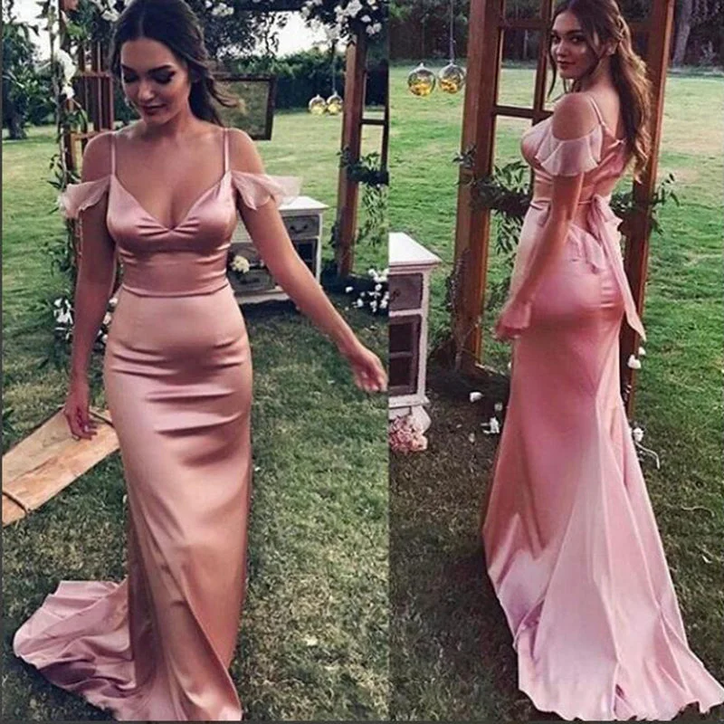 Fashion-Forward Women's Clothing Subtle Sophistication Stylish Pink Long Cold Shoulder Evening Dress Women Formal Prom Gown LP632