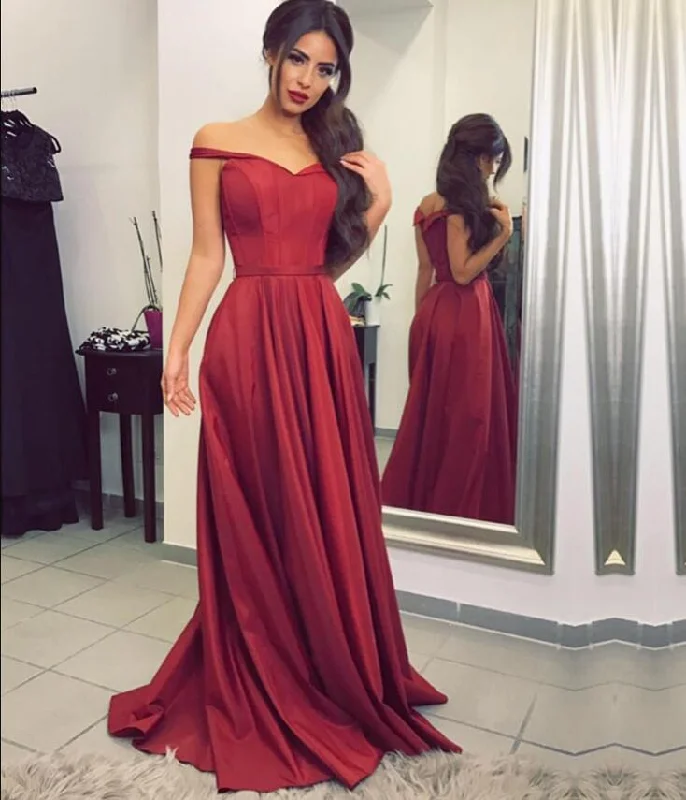 Fashionable Women's Clothes Flash Sale Burgundy Red Off the Shoulder A Line Long Prom Dresses Long Formal Party Gown Vestido De Festa Longo