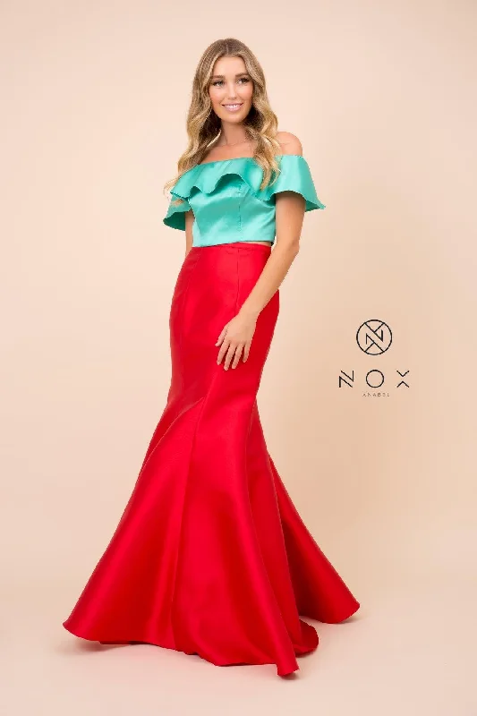 Women's Casual Garments Limited - Stock Long Two Piece Crop Top Off The Shoulder Prom Dress