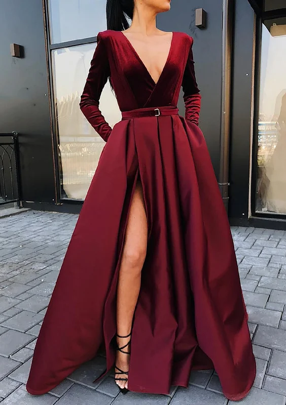 Women's Fashion-Forward Apparel Fashion-Forward Style Women Deep V-Neck Prom Dress Long Burgundy Evening Gowns Fashion Formal Party Dress YPD786