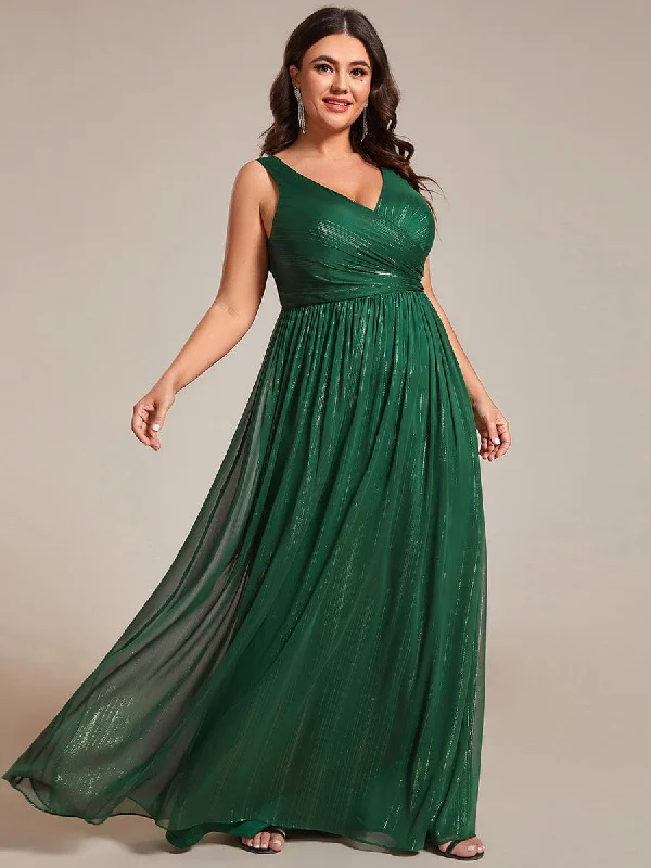 Women's Travel Garments Grab Romantic Date - Night Styles Now Plus Size V-Neck Sleeveless Glitter A-Line Formal Dress