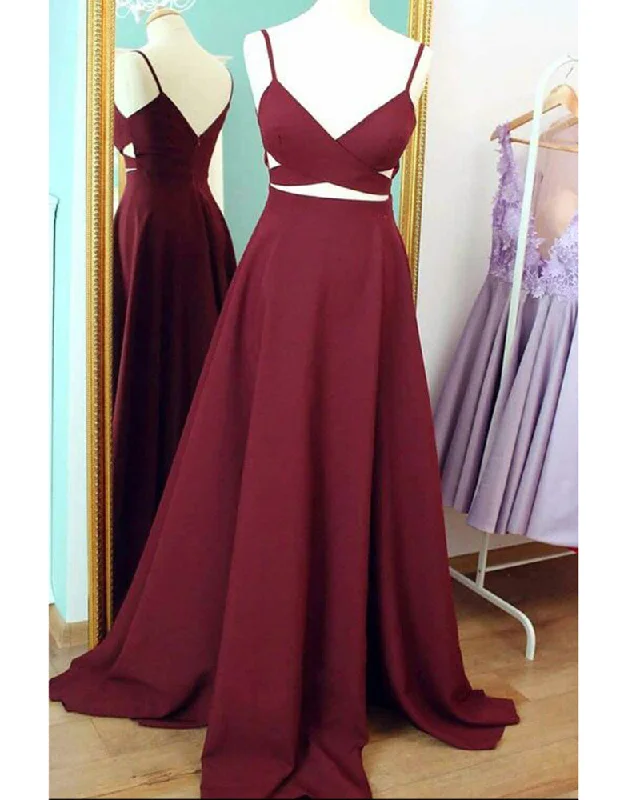 Women's Casual Wear Clothes Great Deals on Ethnic Cultural Wear Maroon Prom Long Dress with Spaghetti Straps A Line Formal Evening Gown LP358