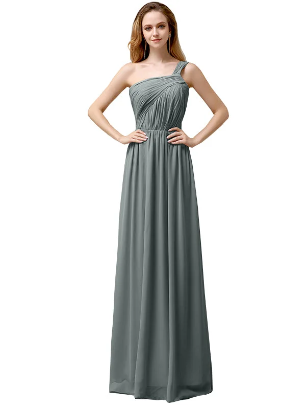 Women's Formal Event Outfit End - of - Month Blowout Chiffon One-Shoulder A-line Floor-Length Long Bridesmaid Dresses