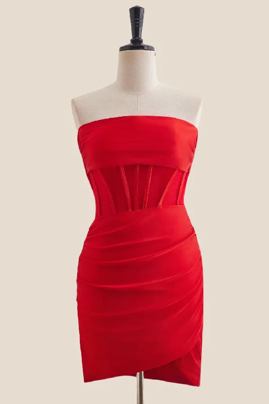 Women's Formal Apparel Huge Savings on Parisian Styles Strapless Red Ruched Bodycon Short Dress