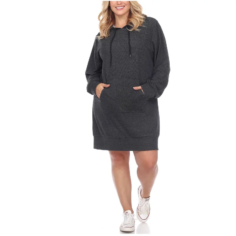 Fashionable Women's Clothes Limited - Stock White Mark Womens Plus Hoodie Above Knee Sweatshirt Dress