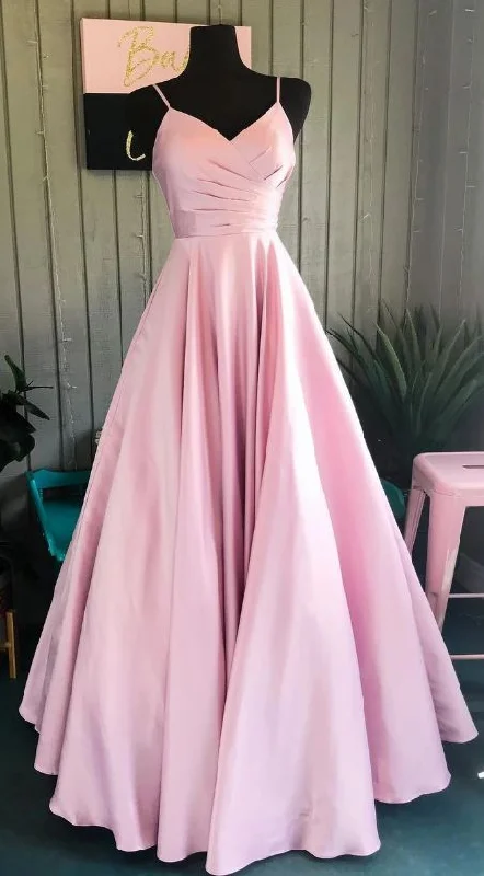 Stylish Women's Outfit Hollywood Glam Award - Show Style pink satin prom dress with straps, elegant long prom dress 2020 cg3890