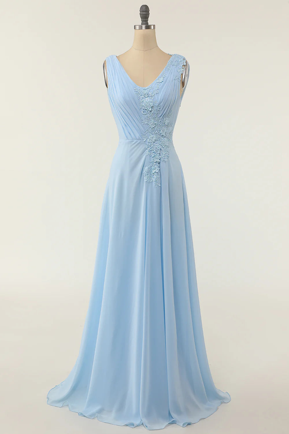 Women's Tops And Clothing Limited Quantities V-neck Blue Bridesmaid Dress with Ruffle