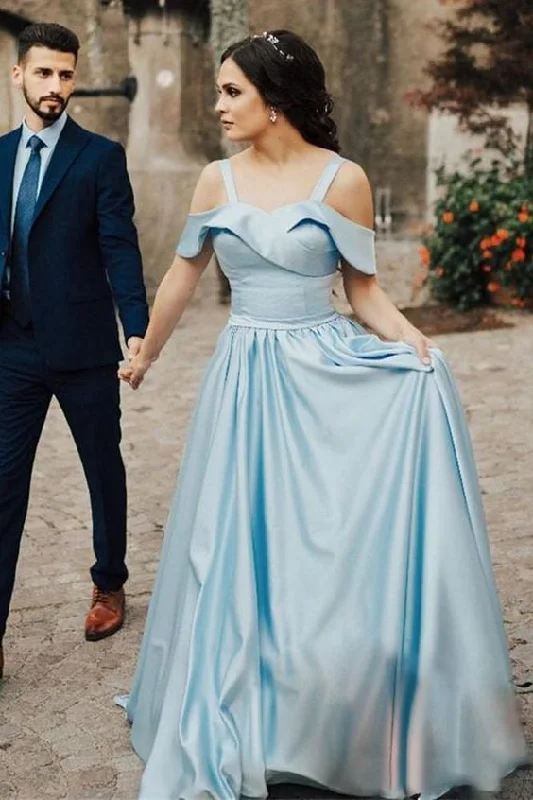 Women's Resort Garments Weekend Special Satin Light Blue Prom Gowns with Folded Neckline Sweetheart Long Prom Dresses  cg6656