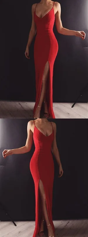 Women's Relaxed Clothes Playful Elegance Sexy Sleeveless Red Slit Prom Dress Evening Party Gown   cg11548