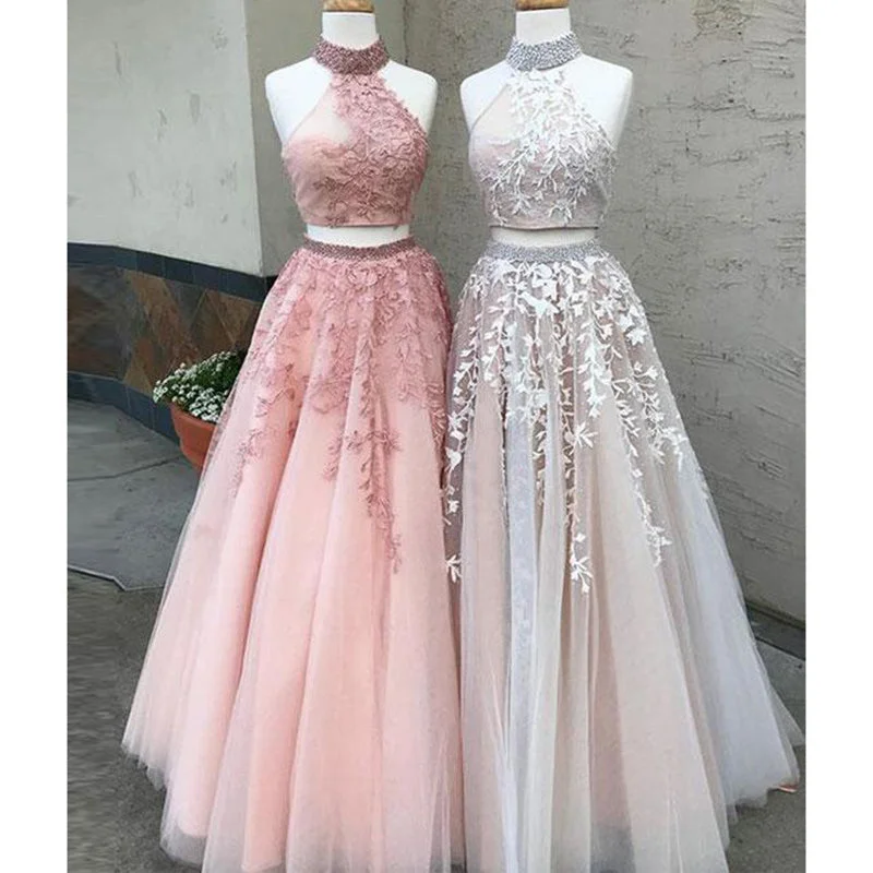 Women's Elegant Evening Attire Cottagecore Rustic Charm Style LM0236 Two Pieces Prom Dresses Halter Formal Wear, 2022 Long Party Gown Crop Top Vestido De Festa