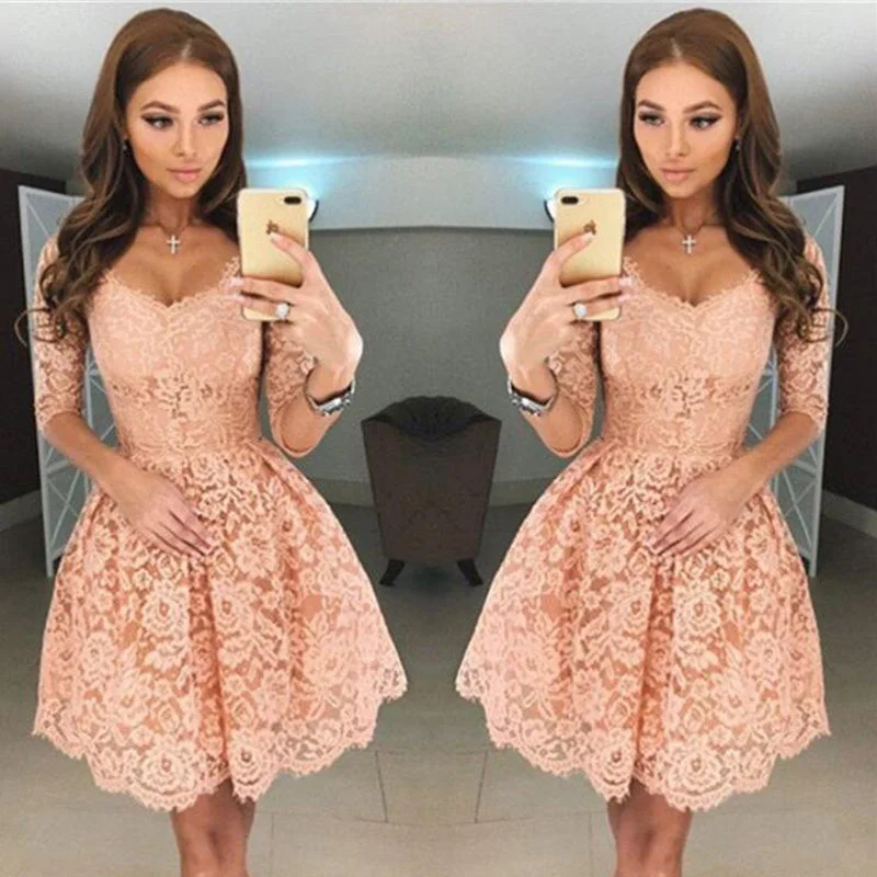 Women's Casual Apparel Discounts on Casual Weekend Styles SP2597 Short Prom Dress Lace Party Gown with Long Sleeves Homecoming Dress 2018 Vestido De Fiesta Curto