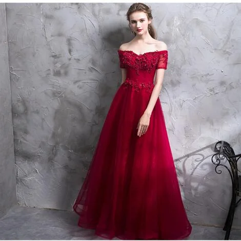 Women's Clothing Sets Vintage Retro Party Wear Burgundy Red Off the Shoulder Beading Long Prom Dresses Elegant Formal Gowns