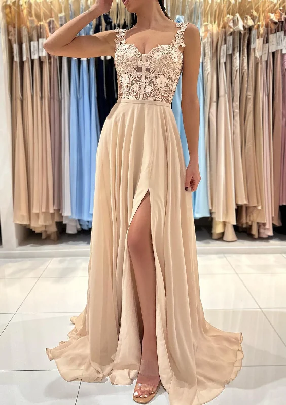 Women's Elegant Clothes Limited Quantities Women Chiffon Prom Dress with Appliques Long Side Slit Evening Gowns Fashion Formal Party Dress YPD763