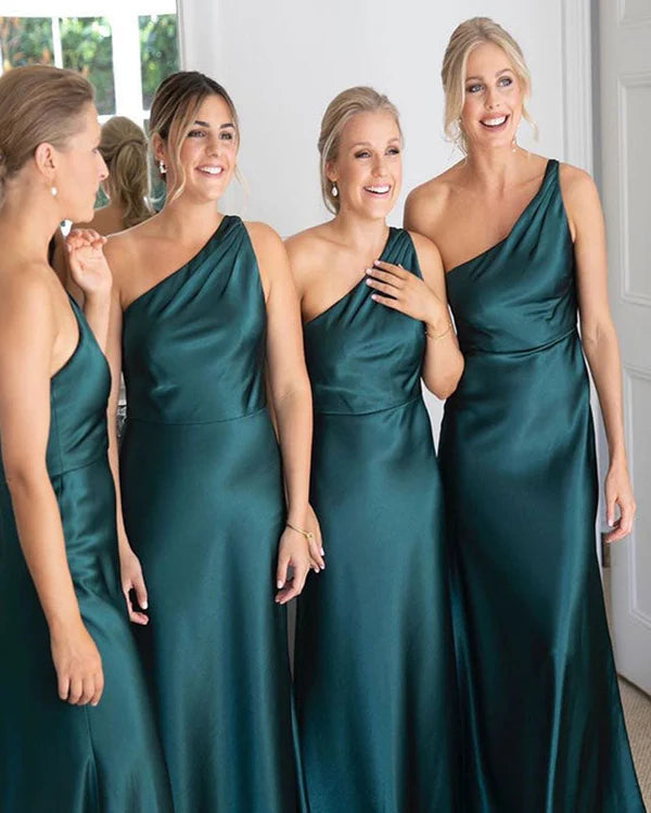 Women's Athletic Clothes Art Deco Geometric Pattern Look Bridesmaid Dress Sheath One Shoulder Silk Satin Sleeveless Long