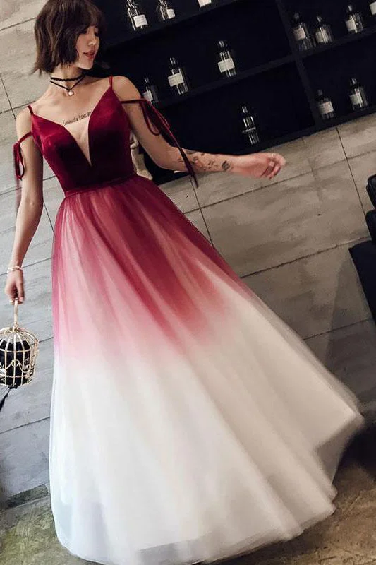 Women's Occasion Wear Clothes Vintage Elegance Ombre Long Tulle Prom Dresses Unique V Neck Sleeveless Party Dresses Dance Dresses N1598