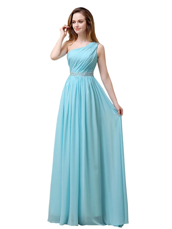 Modern Women's Outfit Huge Savings on Parisian Styles Elegant One Shoulder A-line Beaded Chiffon Long Bridesmaid Dresses