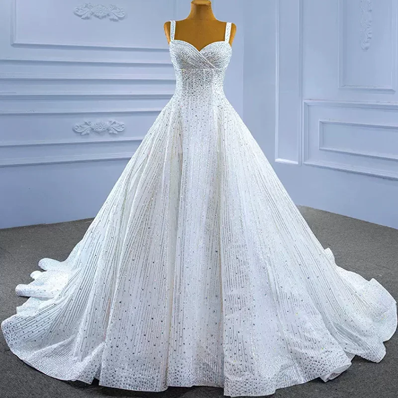 Women's Clothes And Garments Now on Sale for Chic Urban Styles Heavy Beading Luxury Puffy Wedding Dress with Wide Straps