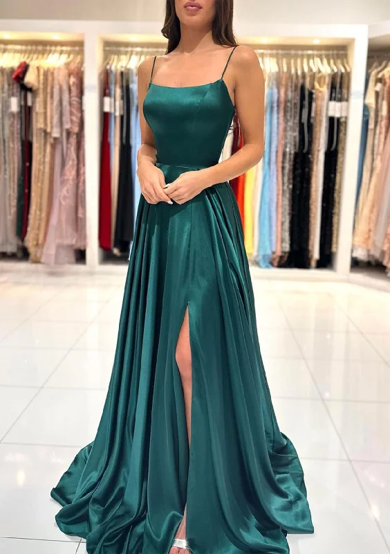 Women's Professional Clothes Fashion-Forward Style Women Spaghetti Straps Prom Dress Long Side Slit Evening Gowns Simple Formal Party Dress YPD756