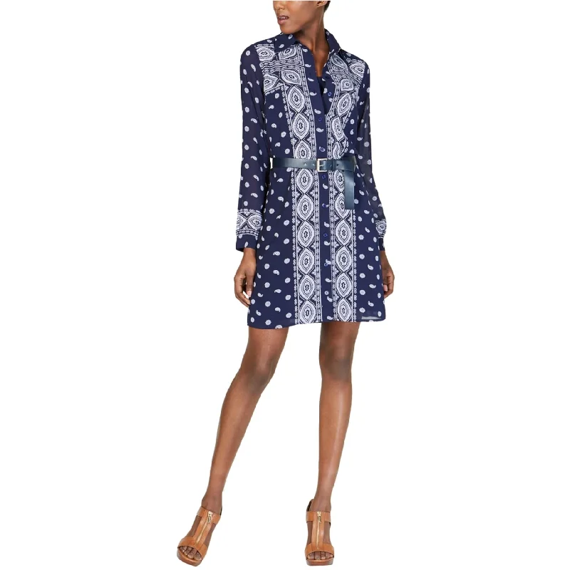 Elegant Women's Attire Bold Patterns Michael Kors Womens Paisley Printed Shirt Dress, Blue, Large