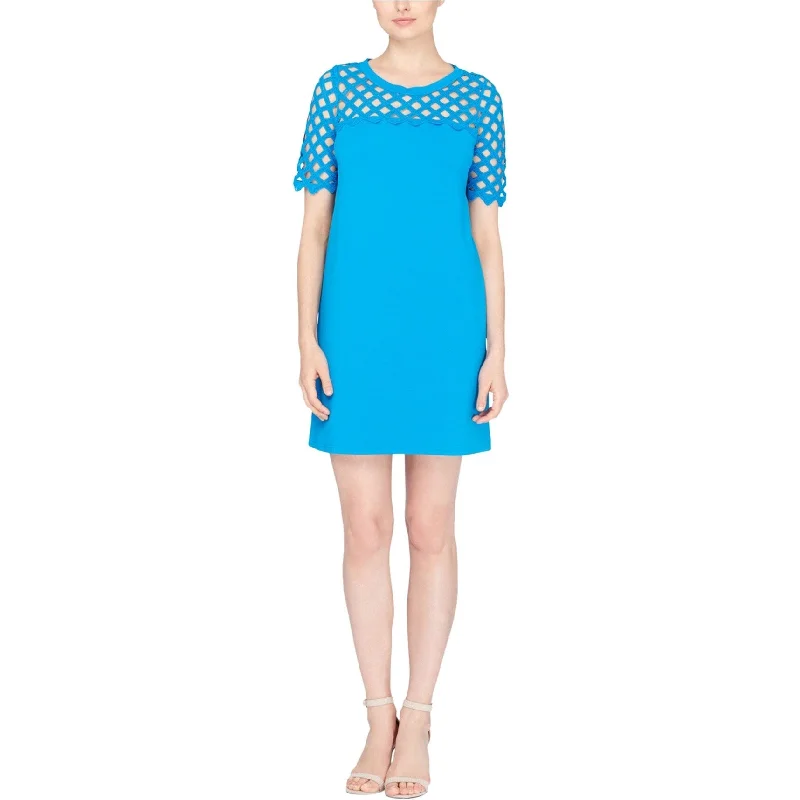 Women's Vacation Attire Effortless Sophistication Catherine Malandrino Womens Lattice Trim Shirt Dress, Blue, Medium