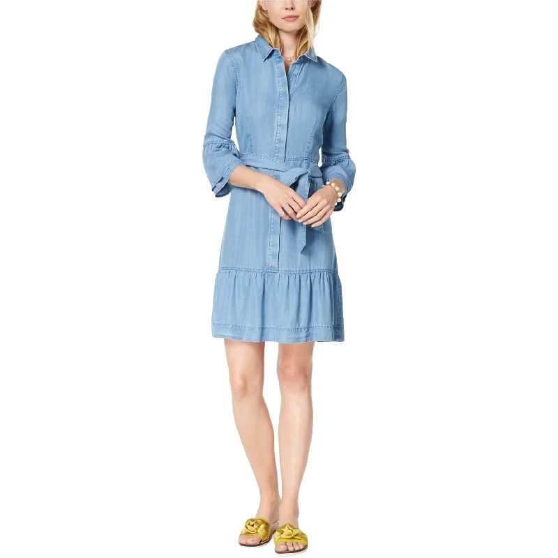 Casual Apparel For Women Minimalist Office - Ready Style maison Jules Womens Ruffled Shirt Dress, Blue, 2