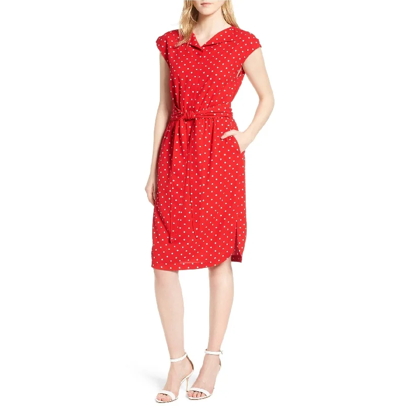 Women's Comfortable Lounge Garments Graceful Movement Anne Klein Womens Polka dot Shirt Dress, Red, X-Large