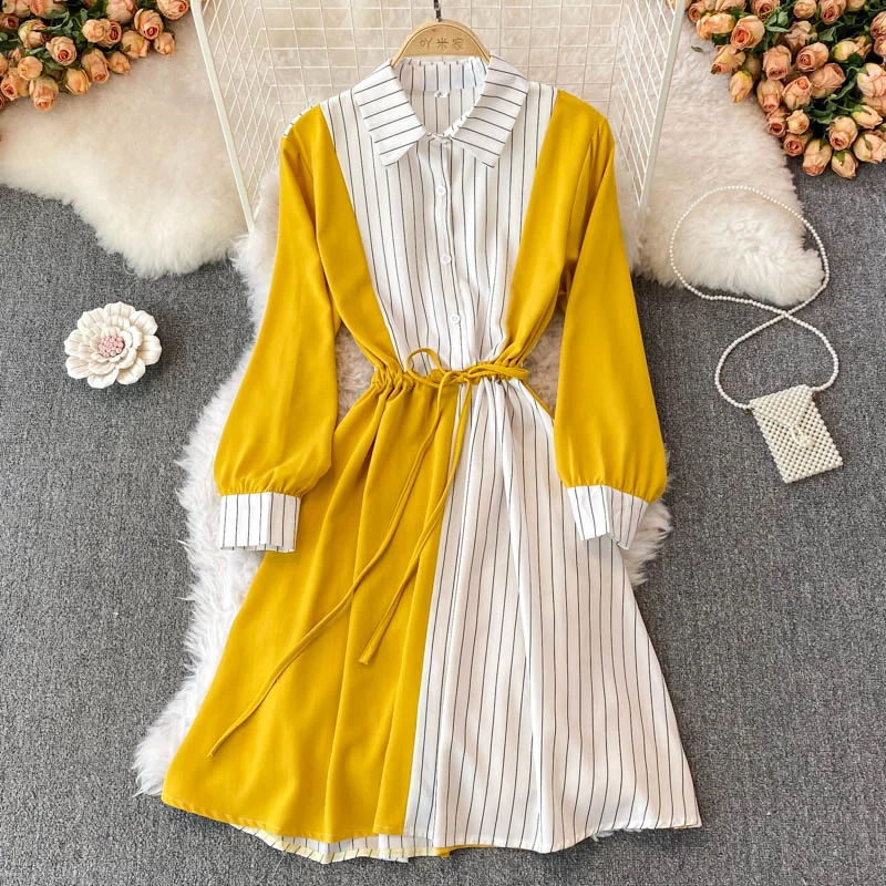 Women's Elegant Outfit Minimalist Office - Ready Style Simple A Line Striped Shirt Dress  10771