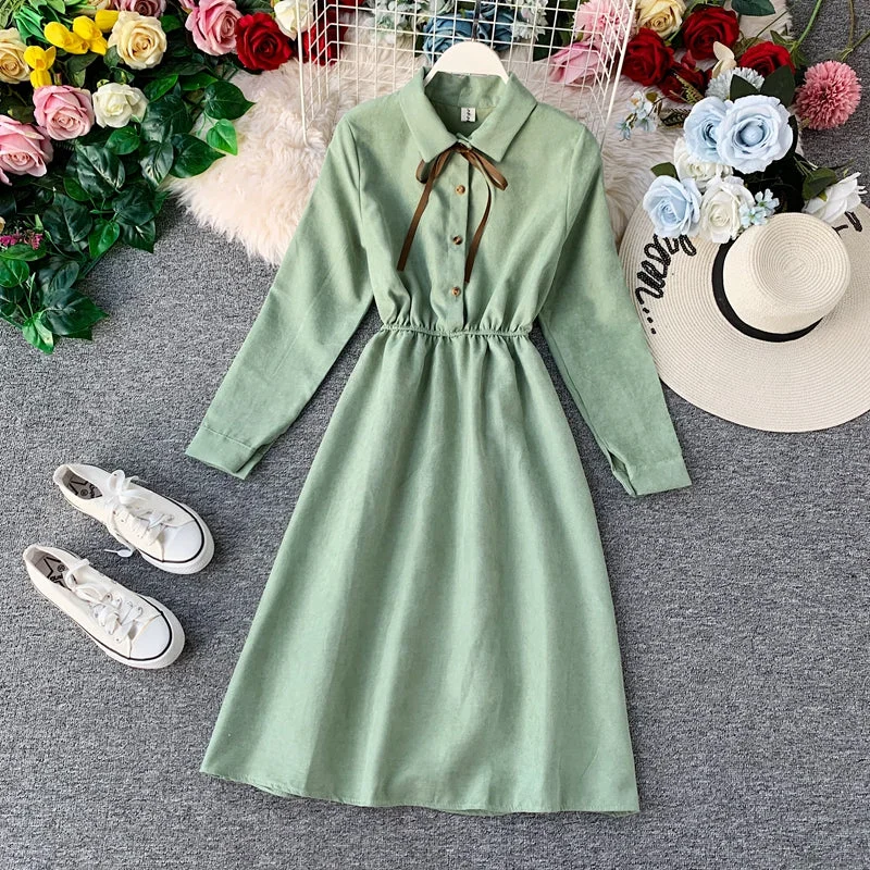 Women's Clothing And Garments Sets Last Chance Sale French retro super fairy waist skirt core velvet shirt dress  3401