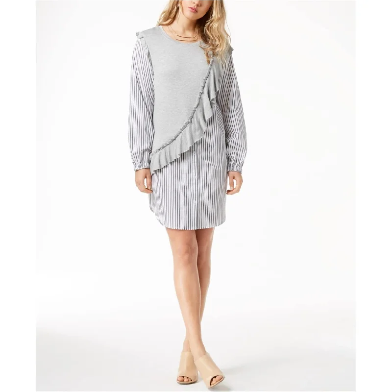 Women's Office Attire Chic Allure Kensie Womens Knit Ruffle Striped Shirt Dress, Grey, Small