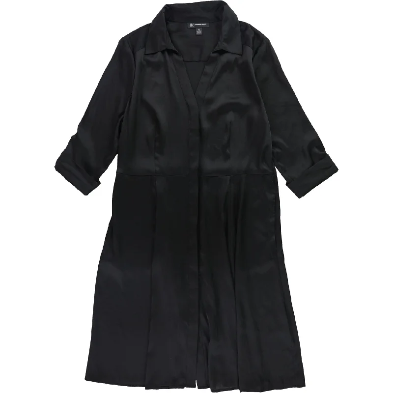 Affordable Luxury Women's Garments Feminine Flow I-N-C Womens Button Up Shirt Dress, Black, 12