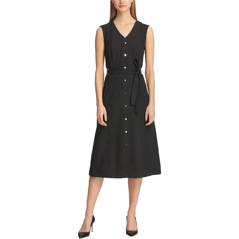 Elegant Women's Evening Garments Lightweight Fabric DKNY Womens Button Front Shirt Dress, Black, X-Small