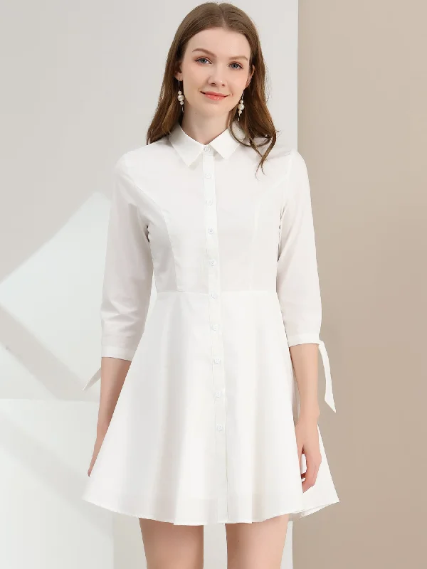 Affordable Women's Outfit Graceful Movement Turn Down Collar Button Down Cotton Skater Shirt Dress